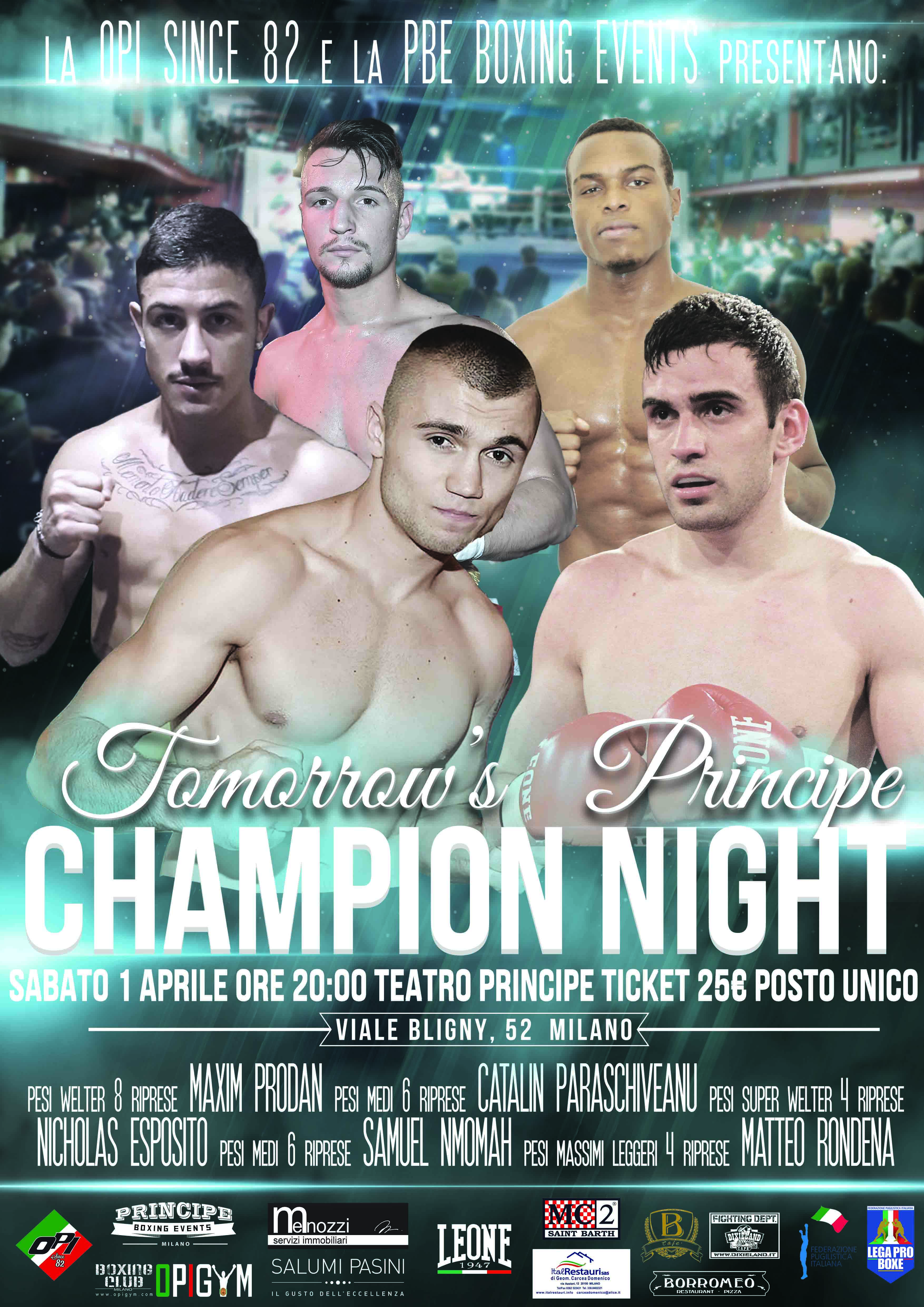 Sabato 1° aprile torna la boxe al teatro Principe di Milano #ProBoxing 