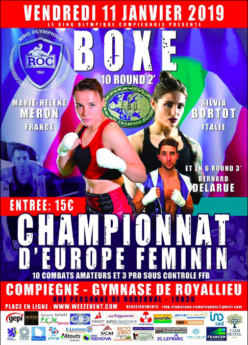 Venerdì 11 Gennaio a Campiegne Bortot vs Meron per il Titolo Europeo Femminile Superleggeri #ProBoxing