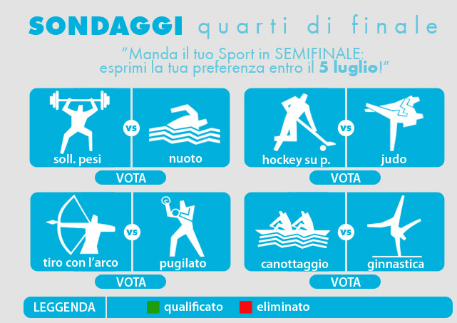 VERSUS GENERAZIONE DI CAMPIONI – ROAD TO RIO PROSEGUONO I QUARTI DI FINALE - Pugilato vs Tiro con Arco #Versus Sabato 16 Luglio TUTTI A VOTARE PER LA BOXE