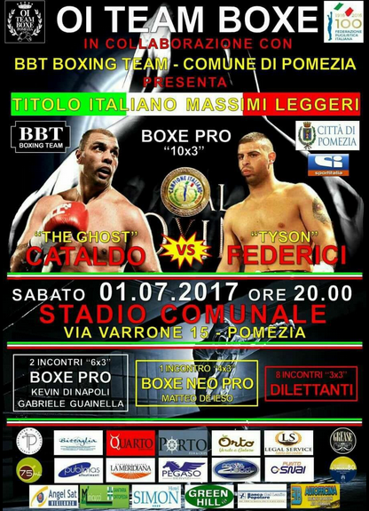 Il 1 Luglio sul ring dello Stadio Comunale di Pomezia Federici vs Cataldo Titolo Italiano Massimi Leggeri - Diretta SportItalia #ProBoxing