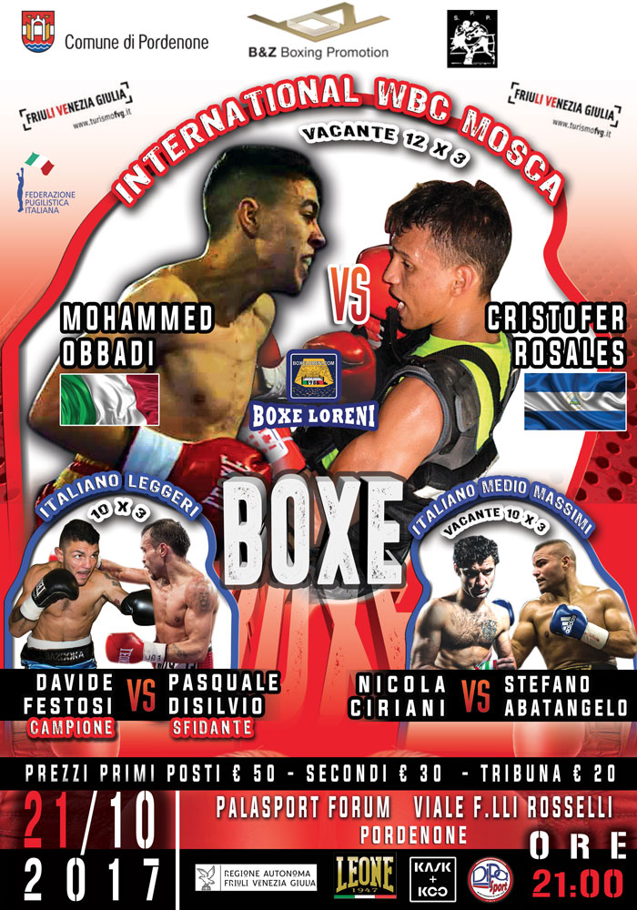 Il 21 Ottobre a Pordenone Grandissima Serata di Boxe: Obbadi sul ring per l'Int. WBC Mosca e due Titoli Italiani #ProBoxing