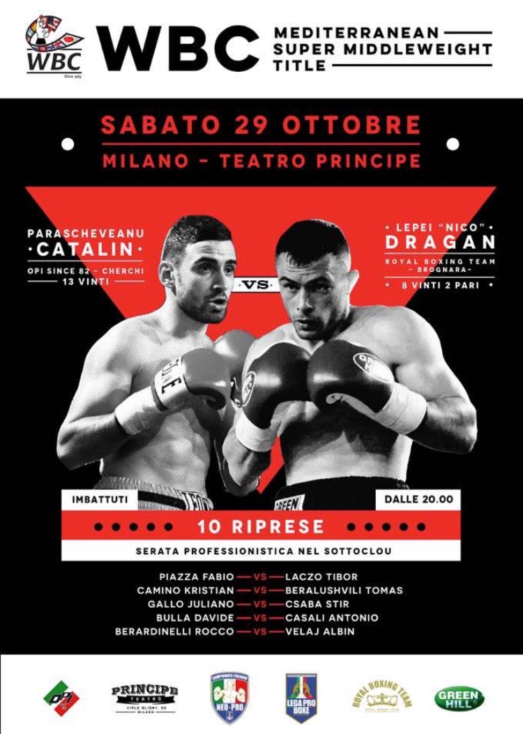 Sabato prossimo, al teatro Principe, Catalin Paraschiveanu combatte per il titolo del Mediterraneo dei pesi supermedi WBC
