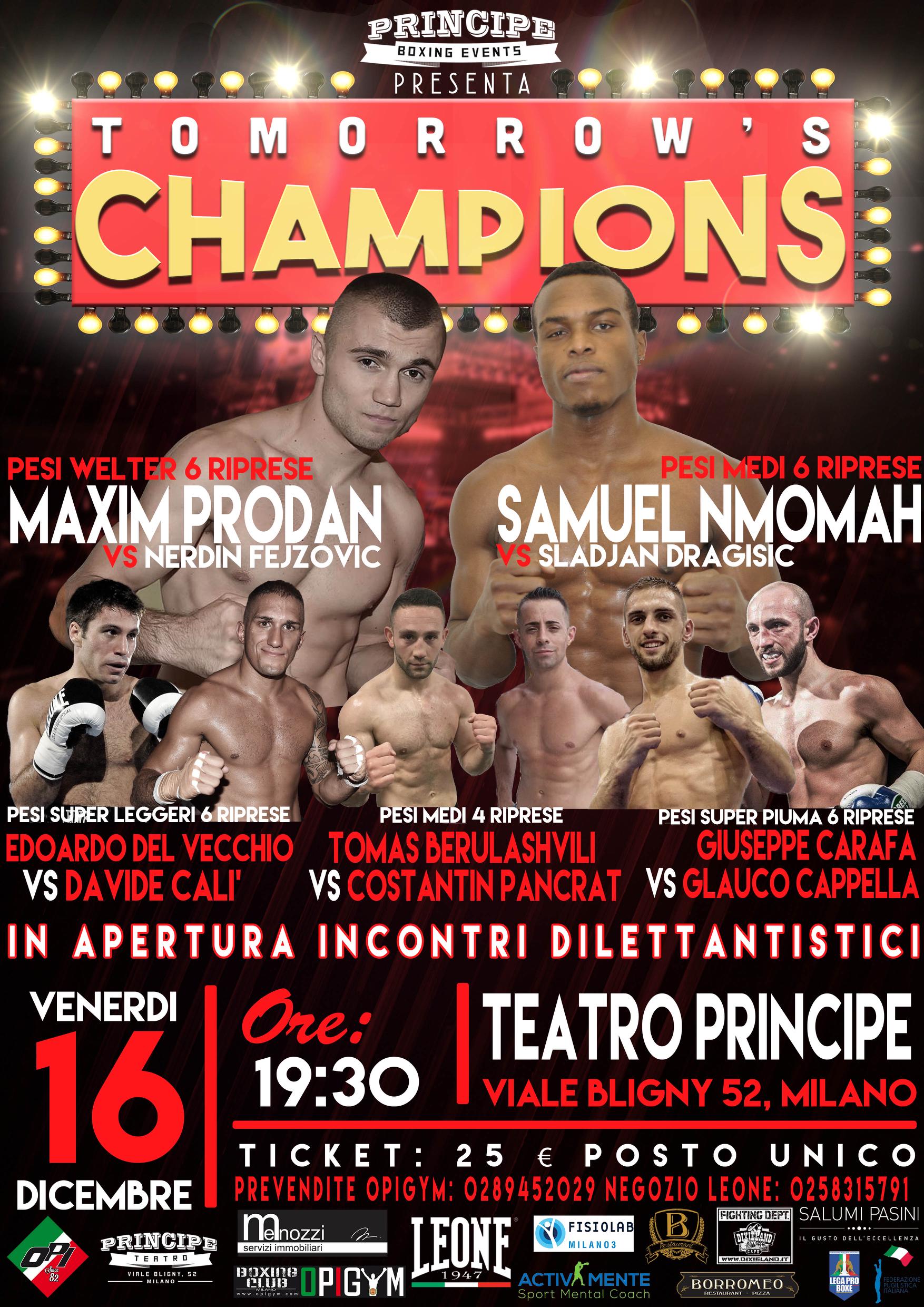 Venerdì 16 dicembre i campioni del futuro sul ring del teatro Principe #ProBoxing