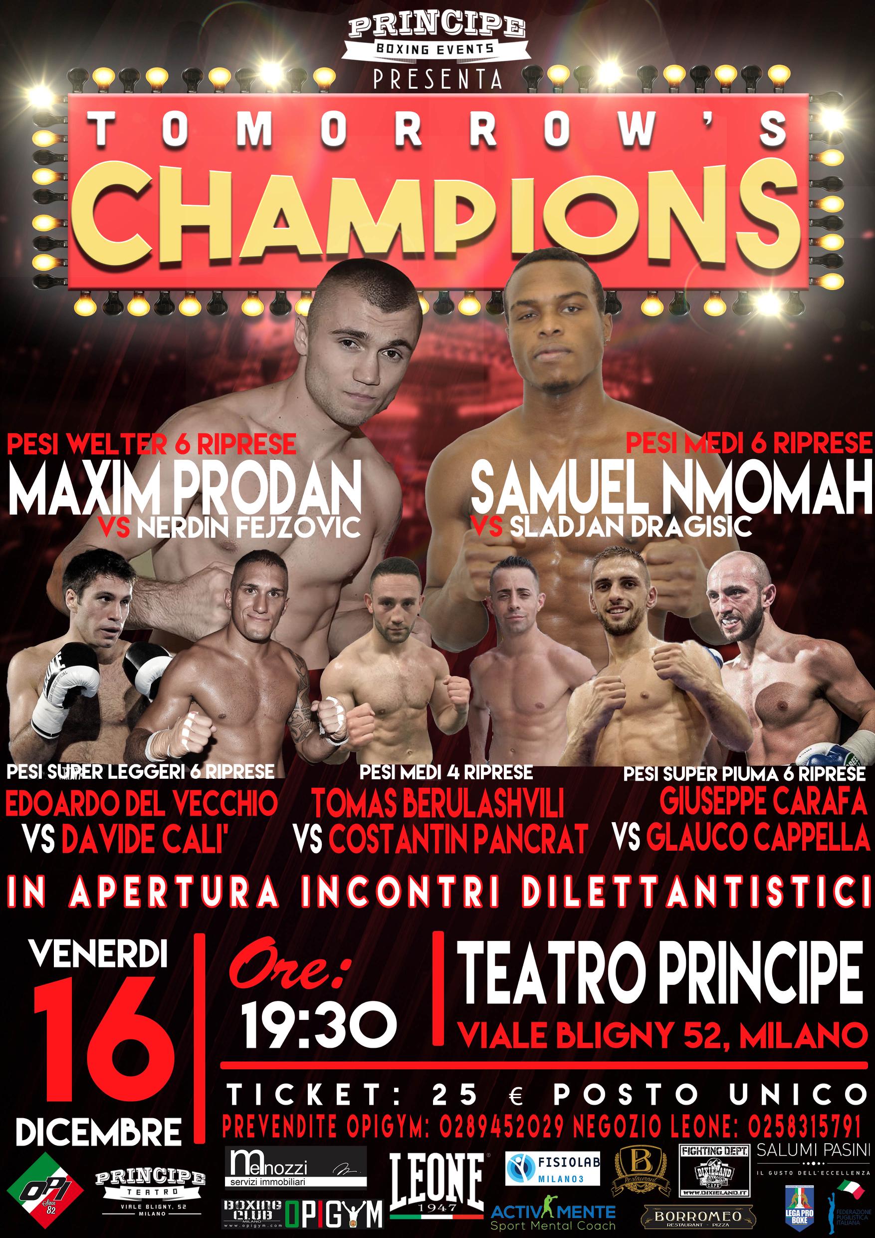 Venerdì 16 dicembre i campioni del futuro sul ring del teatro Principe #ProBoxing