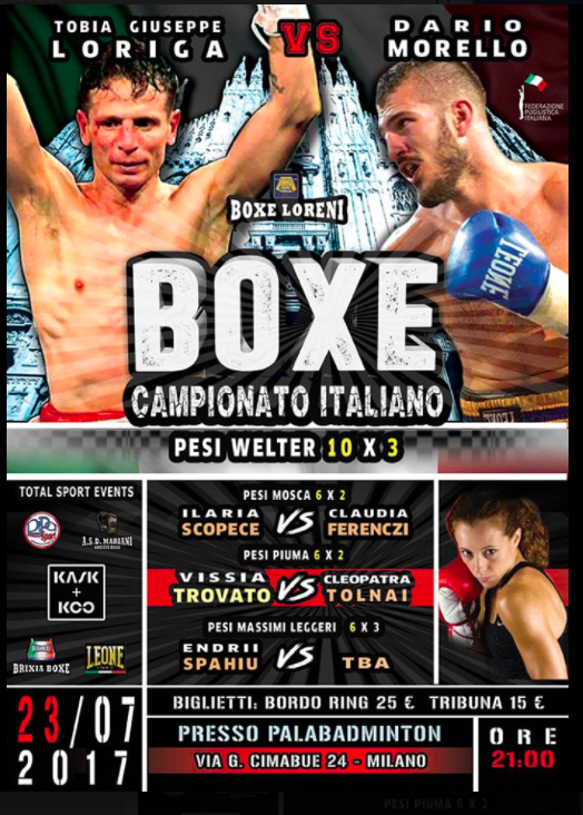 Il 23 Luglio a Milano Loriga vs Morello per il Titolo Welter Italiano - Nel Sottoclou la Trovato, Endri Spahiu e la Scopece #ProBoxing