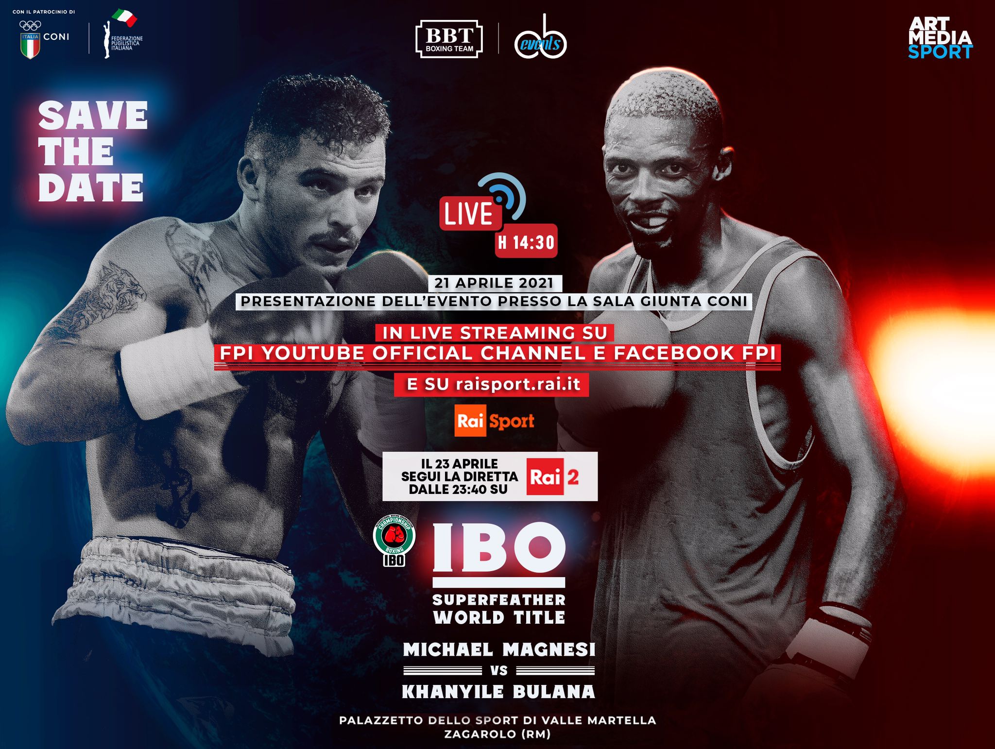 PRESENTAZIONE   IBO SuperFeather World Title Michael Magnesi vs Khanyile Bulana  - Sala Giunta CONI 21.04.2021 h 14.30