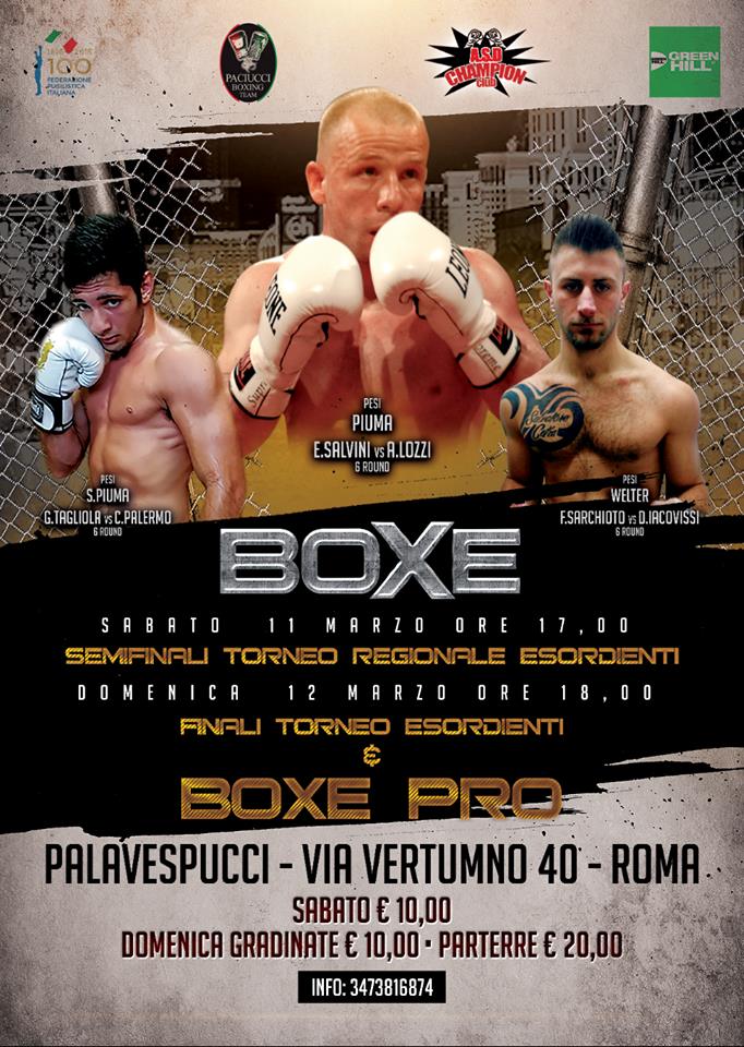 Grande serata di Boxe oggi al PalaSport di Via Vertumno: 3 Match Pro e Finali Torneo Esordienti