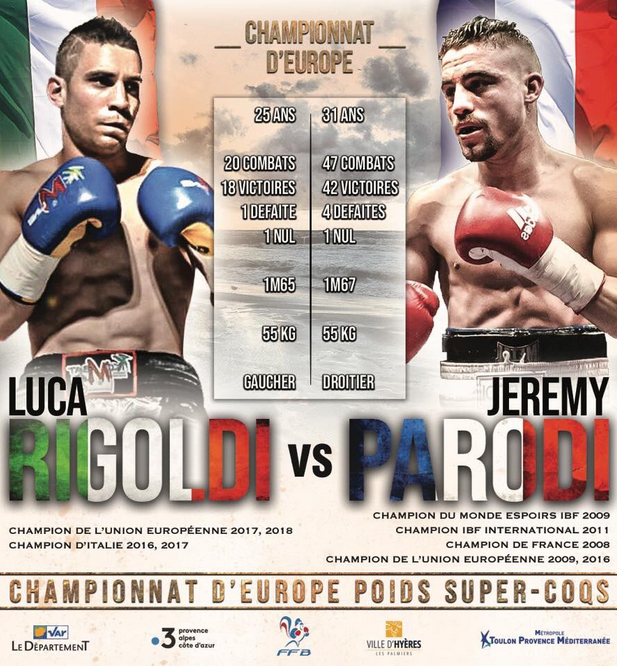 Il 17 Novembre a Hyeres Francia Rigoldi vs Parodi per il Titolo Europeo Supergallo - Il Poster  #Proboxing