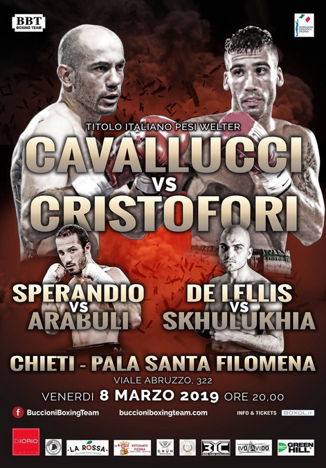 8/3/2019 Pala Santa Filomena Chieti: Cavallucci vs Cristofori Titolo Italiano Welter #ProBoxing