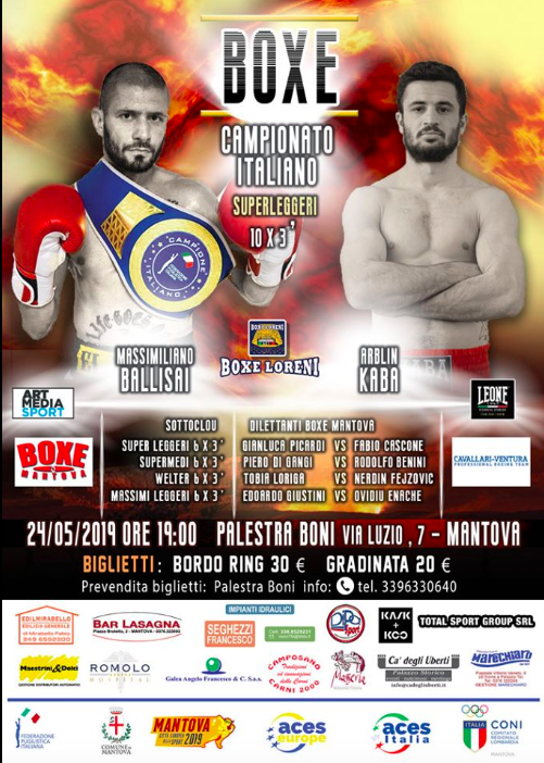 Venerdì 24 maggio a Mantova: Ballisai vs Kaba per il Titolo Italiano Superleggeri #ProBoxe