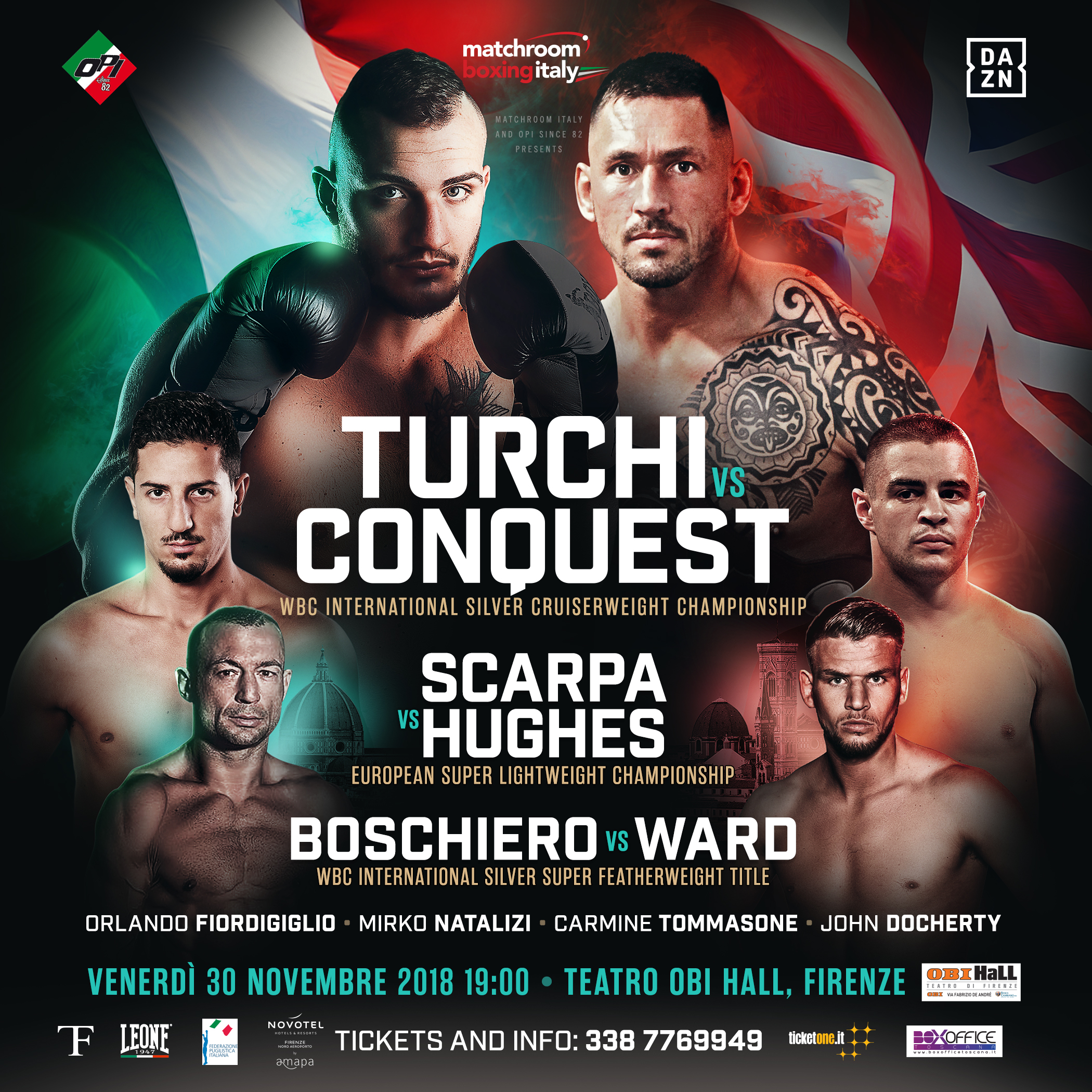 Il 30 novembre a Firenze Scarpa per il Titolo Europeo SuperLeggeri e Boschiero per l'Int WBC Silver Superpiuma