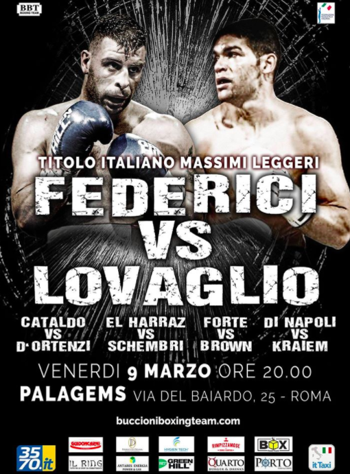 Il 10 marzo al PalaGems di Roma Federici vs Lovaglio per il Titolo Italiano Massimi Leggeri - Ricco Sottoclou INFO TICKET #ProBoxing