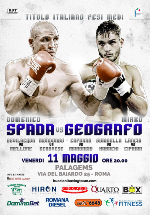 Spada vs Geografo Titolo Italiano Medi: 11 Maggio PalGems di ROMA #ProBoxing