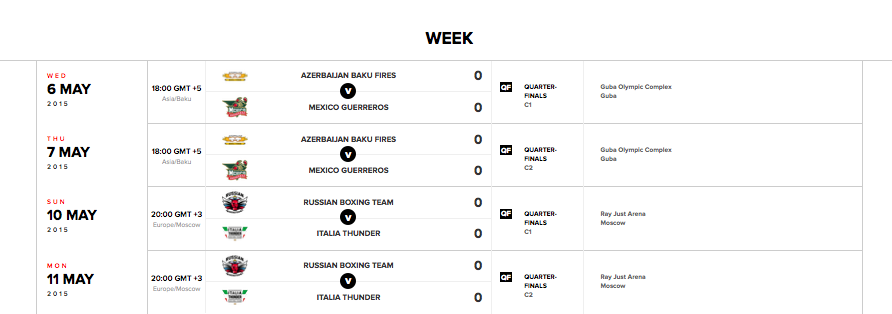 #WSBV - il 6 maggio scattano i quarti, il 10 e 11 maggio doppia sfida Thunder vs Russia Boxing Team 