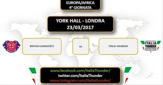 LONDON CALLING: GIOVEDI’ 23/03,  BRITISH LIONHEARTS VS ITALIA THUNDER