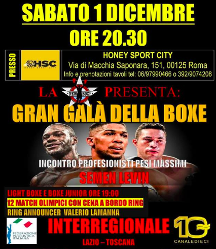 Sabato 1° Dicembre a Roma una grane serata di Boxe organizzata dalla New Boxe 