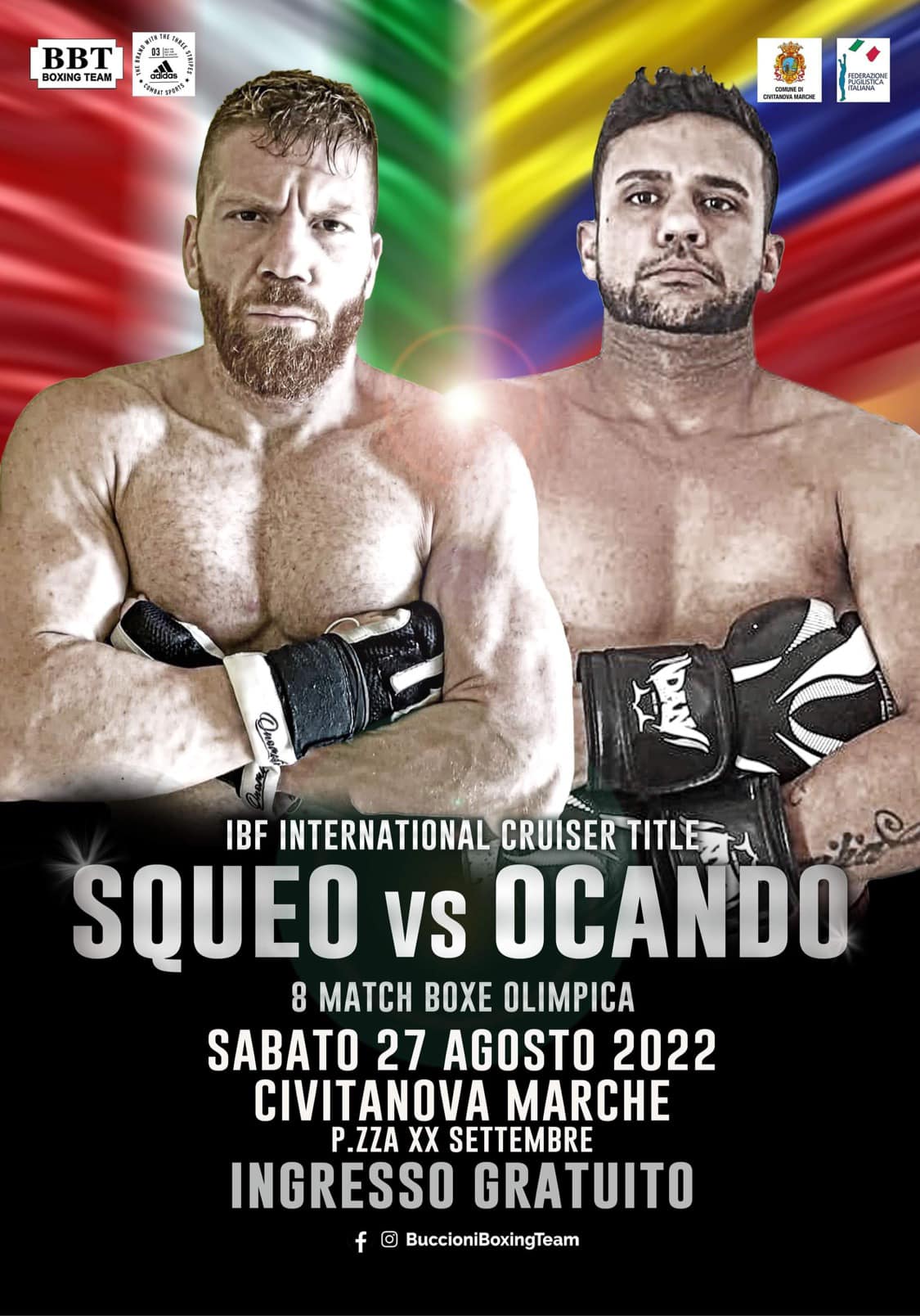 Sabato 27 Agosto a Civitanova Marche: Suqeo vs Ocando per l'IBF Latino int. Cruiser 