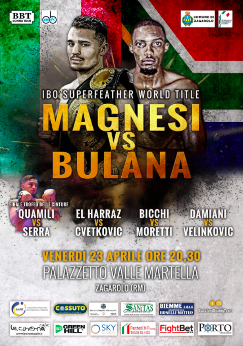 Il 23 Aprile a Zagarolo Magnesi vs Bulana per il Mondiale Superpiuma IBO 